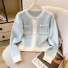 Suéter Tejido Delgado de Nuevo Estilo para Mujer con Diamantes Brillantes, Suéter Pequeño Fragante, Chaqueta Cardigan, Top Elegante para Mujer
