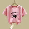2482# camiseta de manga corta para niños gatito nuevo algodón estilo occidental top de verano para niñas moda de verano para niños manga corta