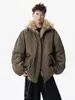 Chaqueta de Algodón con Cuello de Piel de Marca de Moda Zhaoshandiao para Hombre, Abrigo de Algodón Engrosado Estilo Americano de Invierno para Trabajo, Chaqueta Casual Cálida a Prueba de Frío para Exteriores
