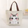 Bolsa de lona com gatinho de desenho animado, bolsa de ombro de grande capacidade para mulheres, bolsa transversal estilo ins, bolsa tote para estudantes, bolsa de mão versátil
