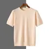 Nueva camiseta cruzada para hombre, jersey de punto de manga corta y cuello redondo, top de negocios versátil, color liso