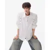 Camisa Masculina Manga Longa Solta Moderna Botões Versátil Design com Senso Gola Lapela Fechamento Diagonal Primavera Outono Casual