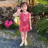 Vestido de Menina Verão Bebê Menina Algodão Puro Sem Mangas Vestido Colete Renda Fofa Menininha Casual Vestido Camiseta