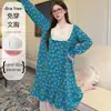 Pijamas de outono novos em estoque para mulheres, camisola de manga comprida com gola V, de algodão nuvem com renda, com bojo fixo no peito, tamanho plus size
