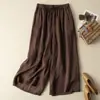 Pantalones culotte cortos de algodón y lino drapeados, nuevos pantalones de verano para mujer 2026, finos de cintura alta, transpirables, casuales, de pierna ancha