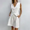 Conjunto de Chaleco y Shorts de Algodón y Lino de Diseño Europeo y Americano 2025 para Mujer, Conjunto Casual de Dos Piezas con Chaleco sin Mangas para Primavera y Verano