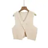 Colete Tricotado Sem Manga Feminino 2025 Primavera Novo Estilo Blazer de Um Botão Cardigan Gola V Jaqueta Elegante Casual da Moda