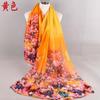 Fonte de origem primavera novo lenço floral pequeno bicolor europeu e americano de fio Bali estampado lenço longo feminino