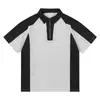 Marca Americana Moderna T-shirt Masculina de Verão com Meio Zíper e Cores em Alto Contraste Estilo High Street Cor Lisa Camisa Polo Top para Estudante