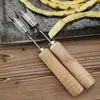 Cuchillo en V de Acero Inoxidable para Piña, Pala para Piña, Tenedor para Pelar y Quitar Semillas de Piña, Pelador, Extractor de Ojos, Cuchillo para Piña con Mango de Madera