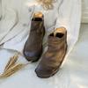 Cuero corte cuero cuero cabeza redonda costuras cinturón elástico tacón plano vintage casual para mujer botines de mujer botas sencillas