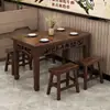 Mesa e Cadeiras para Lanchonete em Madeira Maciça Restaurante Loja de Macarrão Mesa Retangular para Fast Food Cantina Comercial Mesa para Churrasco Carbonizado Hot Pot