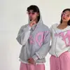 Moletom com Zíper Longo e Mangas Longas Estampa de Letras Estilo Casual Preguiçoso Outono e Inverno Americano High Street Cardigan