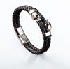 Pulseira Masculina Europeia e Americana de Aço Titânio Fantasma Pulseira de Couro Trançado Caveira Aço Inoxidável Atacado