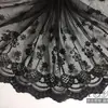 Largura 35cm Renda Preta e Branca Malha Bordada Acabamento para Roupas Bainha de Saia Acessórios Tecido de Cama DIY