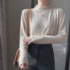 Camiseta feminina outono e inverno meia gola alta manga comprida renda Terry jacquard camiseta interna Slim fit all-matching top 2023