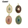 Wt-P2066 Colgante Clásico Ovalado de Piedra Calcedonia de Cuarzo Rosa Chapado en Oro de 18 Quilates Producto Semi-Terminado para Pendientes y Collares DIY