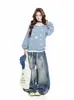 Marca americana de streetwear transfronteiriça, estilo high-street, design em camadas com cintura de cordão, visual desgastado e envelhecido, detalhes rasgados, design unissex, jeans de perna larga e perna curva
