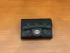Nuevo Tarjetero Pequeño Fragancia Cf Billetera para Monedas de Mujer Cartera Corta Acolchada de Cuero Genuino Tarjetero de Piel de Vaca Caviar