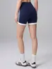 Shorts de Yoga de Tiro Alto Bloque de Color Melocotón Levanta Glúteos sin Costuras Incómodas, Shorts Deportivos para Correr, Fitness y Ciclismo, Shorts de Tres Cuartos para Mujer