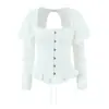 Roupas Femininas Transfronteiriças Verão 2026 Moda Europeia e Americana Elegante Camisa de Manga Longa Bufante com Botão Oculto de Fileira Única para Mulheres C27777