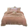 Estilo Princesa de Inverno Renda Roupa de Cama Leite Fleece Conjunto de Quatro Peças Capa de Edredom Fleece Dupla Face Conjunto de Lençóis Fleece Coral Plus