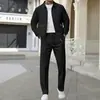 Chegada Nova 2026 Cardigan Masculino de Outono com Zíper e Gola, Malha Waffle, Corte Slim, Conjunto de Jaqueta Masculina