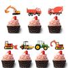 7 por paquete de tarjeta de pastel de coche de ingeniería, caricatura de excavadora, tarjeta de fiesta de cumpleaños para niños, decoración de mesa de postres