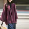 Cardigã de tricô tipo xale de lã pura de luxo leve para mulheres, casaco quente de outono e inverno, capa de suéter de estilo solta e casual