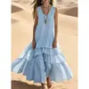 Primavera 2025 Nuevo Estación Independiente de Amazon Transfronterizo Algodón y Lino para Mujer Suelto Falda Larga Vestido sin Mangas