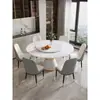 Conjunto de Mesa e Cadeiras de Jantar Ardósia para Uso Doméstico, Mármore, Luxo Leve, Minimalista Moderno, Madeira Maciça, Mesa de Jantar para Apartamento Pequeno com Bandeja Giratória, Mesa Redonda