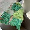 Lenço Onda Verde Feminino Primavera e Verão Viagem Litoral Proteção Solar Grande Xale Outono Fino Algodão e Linho Lenço Lenço