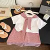 Padre e hijo~Verano 2026 Dopamina para Niñas Nuevo Estilo Chal Rayado de Manga Corta Cropped Pantalones de Pierna Ancha Conjunto de Dos Piezas