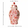 Vaso Cerâmico Estilo Chinês com Borboletas Vermelhas, Recipiente para Arranjo de Flores Multiespecificação, Conjunto de Potes de Armazenamento, Peça de Decoração para Entrada de Sala de Estar