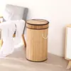 Cesta de Mimbre de Bambú para Ropa Sucia con Tapa, Caja de Almacenamiento Plegable, Gran Capacidad, Cesta de Lavandería para el Hogar para Dormitorio y Baño, Contenedor de Almacenamiento a Prueba de Polvo
