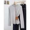 Camiseta básica de punto color verde menta para mujer, estilo coreano otoño e invierno, color liso, manga larga, top interior suave y acogedor