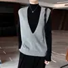 Chaleco Tejido de Lana Pura con Cuello en V Profundo, Nuevo para Otoño/Invierno 2026, para Mujer, Color Sólido, Sin Mangas, Ajuste Holgado, Chaleco Pulóver para Superponer
