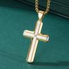 Cross-border europeu e americano original masculino estampado chanfrado ouro aço areia pedra colar cruz moda vestido simples pingente