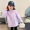 Camiseta de algodão puro para meninas, manga longa para outono para crianças maiores, nova peça básica para a volta às aulas, blusa infantil de desenho animado para primavera e outono