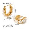 Pendientes de acero inoxidable estilo celebridad de Internet, incrustados con circonita, cuentas de arroz, pendientes en forma de C, pendientes de titanio, pendientes de acero inoxidable para mujer