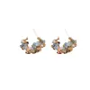Pendientes de Perla con Flor en Forma de C de Aguamarina Pequeños Frescos de Moda Versátiles de Nicho Elegantes de Gama Alta para Mujer