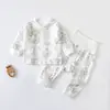Conjunto Bebê Cintura Alta Proteção Barriga Algodão Puro Sem Ossos Justo Camada Base Cardigã Roupas de Outono Abertura com Botões na Entreperna Calças de Outono Separado para Bebê