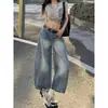 Pantalones cortos de mezclilla lavada estilo retro americano, talla grande, de calle, para mujer, de verano, holgados, casuales, versátiles, de pierna ancha