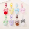 Llavero colgante de lazo de cuadros de colores con pompón, producto terminado hecho a mano para DIY, accesorio de llavero de cuentas, colgante para bolso