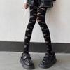 Meia-calça Lolita com estampa de cruz e listras pretas e brancas