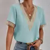2023 Comércio Exterior Transfronteiriço Amazon Aliexpress Novo Estilo Renda Manga Curta Chiffon Blusa para Mulheres