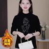 Inverno Novo tamanho plus size com forro de fleece, gola alta, camisa básica espessa, camiseta elegante de manga comprida feminina, design feminino, camisa modeladora com strass quente