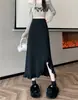 Saia Midi Tricô Feminina Comprimento Médio 2026 Saia Longa Estilo Coreano Cintura Alta Slim Fit Fenda Cauda de Peixe Outono Inverno Novo Estilo Estilo Cobertura de Carne