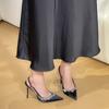 1018 Sapatos de Salto Alto com Strass para Mulheres com Salto Fino, 2026 Verão Novo Sandálias de Tira Única com Costas Abertas e Bico Fechado Estilo Francês
