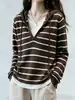 Suéter de punto con capucha a rayas para mujer, principios de otoño, estilo perezoso, holgado, moderno, elegante, rejuvenecedor, prenda interior, sudadera con capucha básica